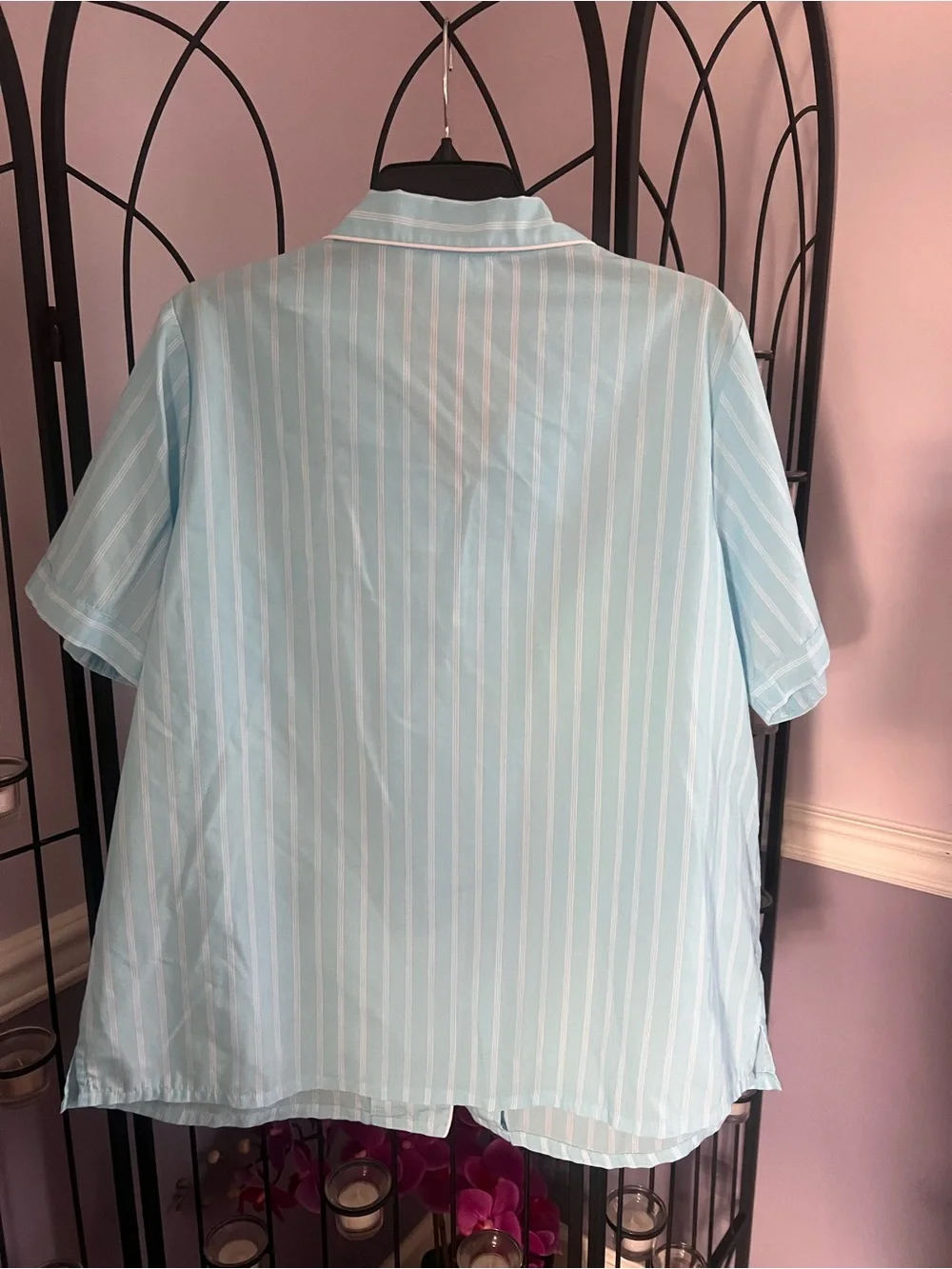 Women’s Short-Sleeve Striped Pajama Set - Light Blue